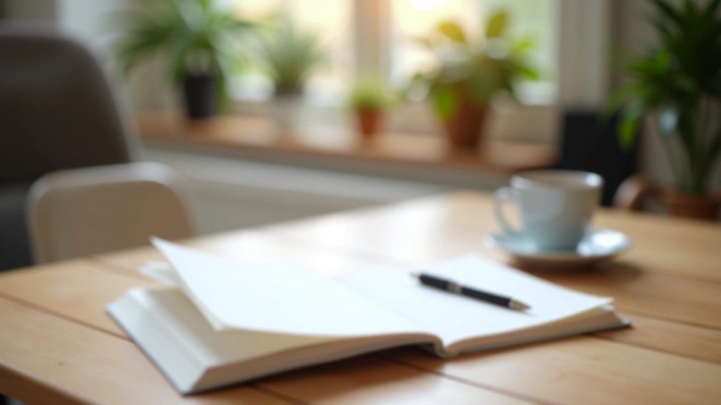 Minimalistische bureauopstelling met open notitieboek en pen