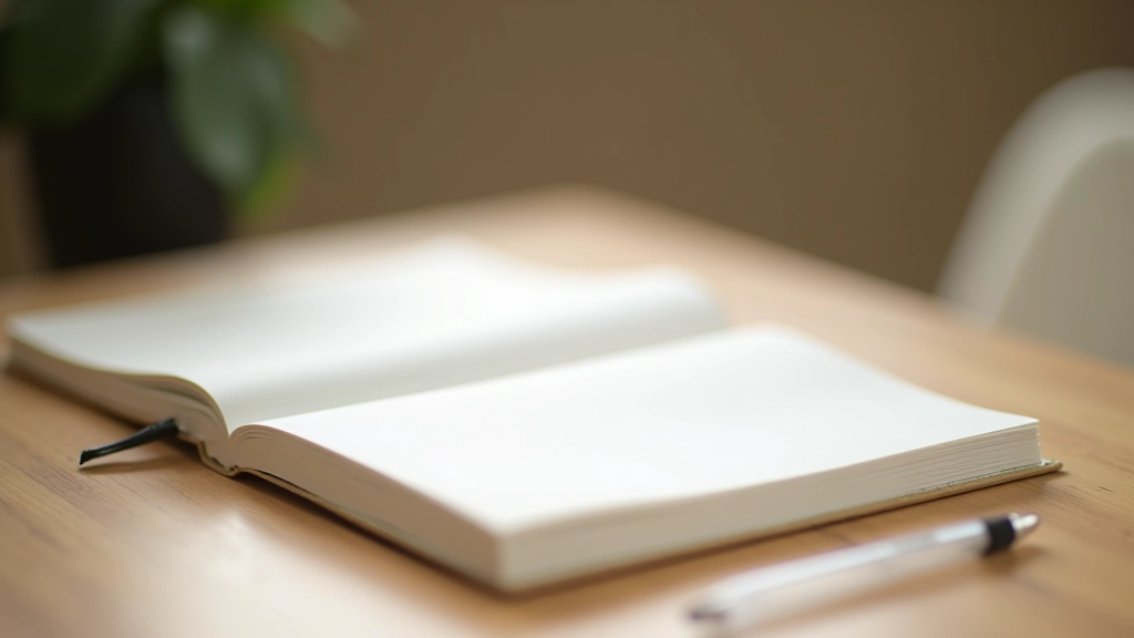 Notitieboek en pen op houten tafel, reflectief moment, minimalistisch interieur